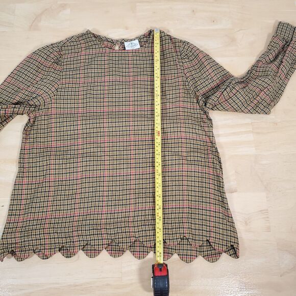 St. John's Bay Petite Sz PS Scallop Hem Long Sleeve Blouse Herringbone Plaid - Picture 4 of 8